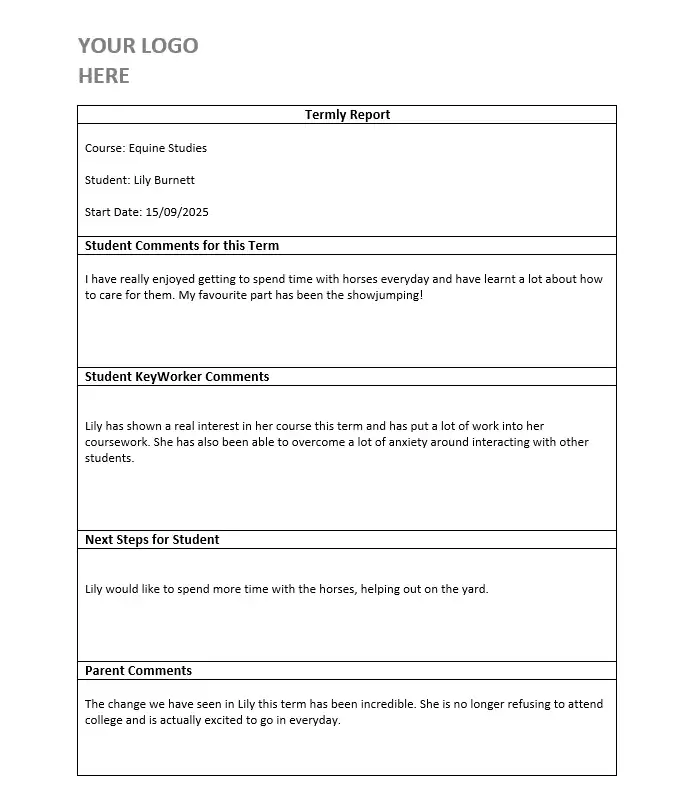 Event Log Template Example