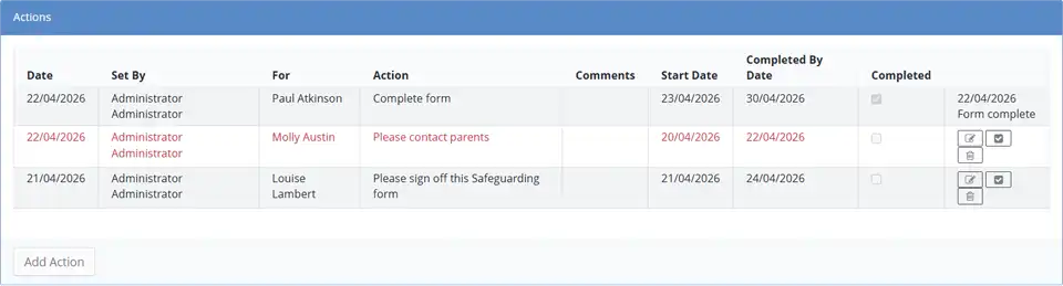 Event Log Actions
